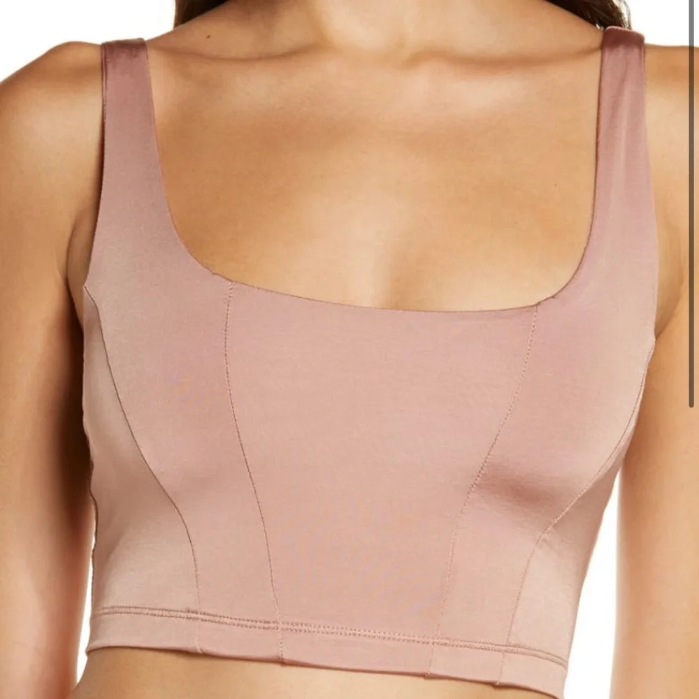Free People Be Cool Brami Pink Tan Clay Cropped Tee Bralette XS NEW